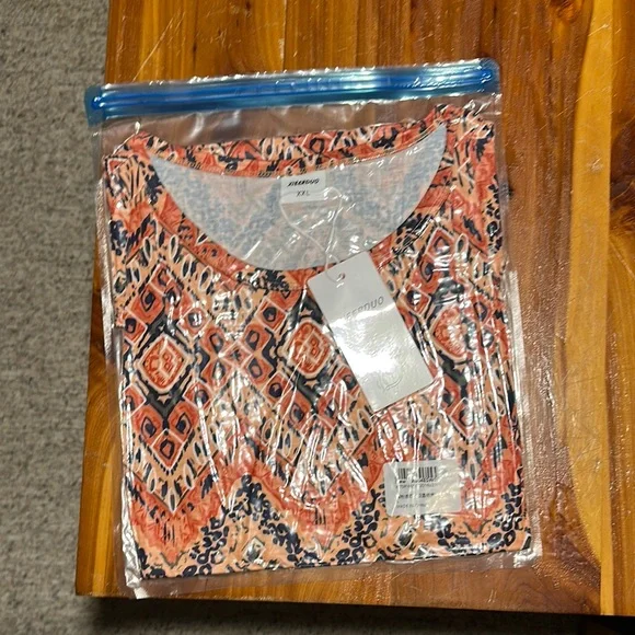 Just My Size Orange and Black Geometric Blouse - Picture 5 of 5